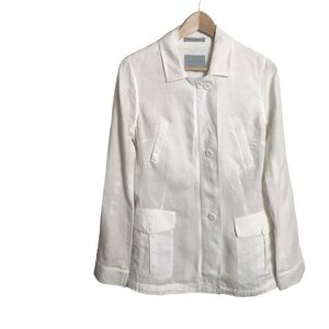 Jigsaw Size 8 White Irish‎ Linen Safari Jacket Pockets Quiet Luxury Neutral